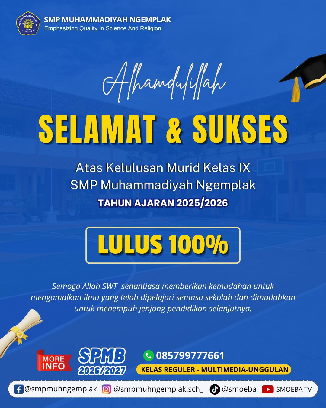 Alhamdulillah, Murid Kelas IX SMP Muhammadiyah Ngemplak Lulus 100 Persen